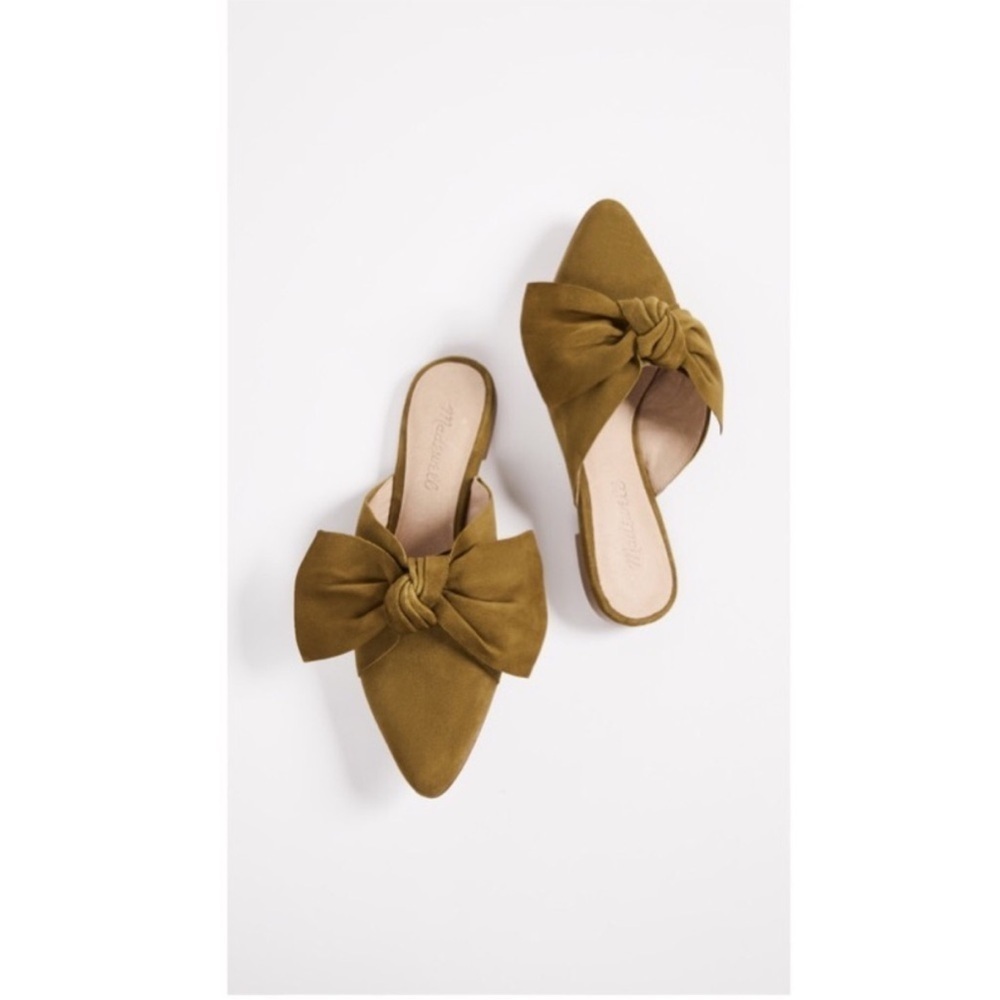 Madewell Olive Bow Pointed-Toe Mules